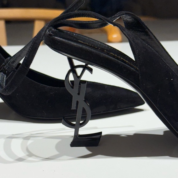 Saint Laurent Black Pointed Slingback Heels - Picture 2 of 10